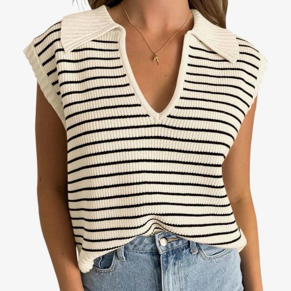 Striped Black and White Sweater Vest